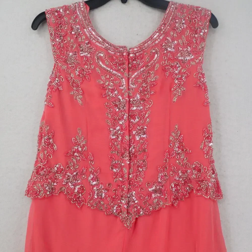 NEW J. Kara Women's 8 Petite Cap Sleeve Beaded Top Long Dress Coral 2737 - Picture 12 of 14